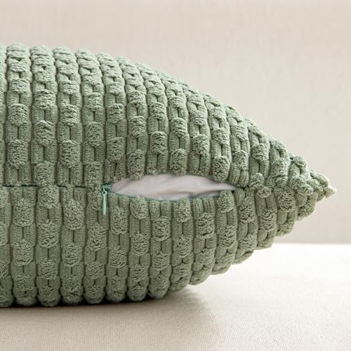 MIULEE Decorative Throw Pillow Covers 16x16 Sage Green Textured Corduroy