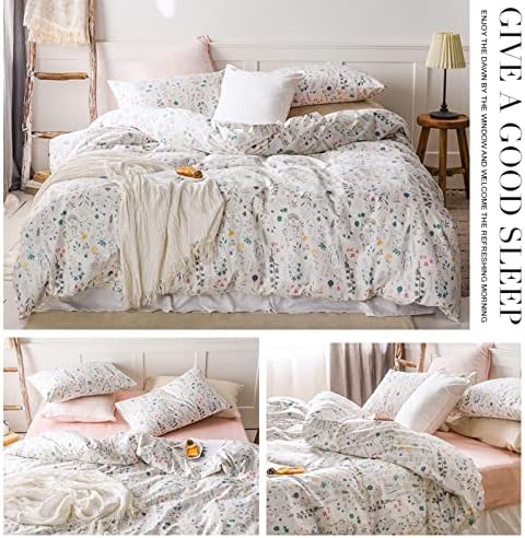HighBuy 3 Piece Duvet Cover Set Twin Vintage Floral Bedding Set Cotton Printed Duvet Cover Set Ultra-Soft Breathable (1 Duvet Cover + 2 Pillow Shams) (Twin(68"x86"), Flower)
