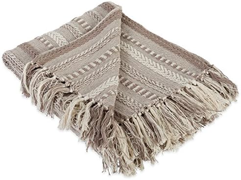 DII Braided Striped Throw Blanket, 50x60, Stone on Cream