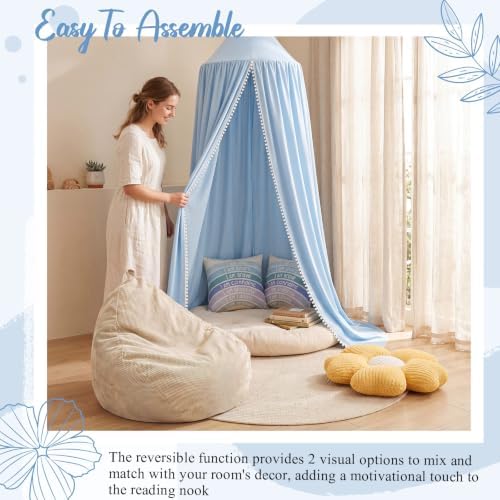 Kids Reading Nook Set with Canopy Tent, Bean Bag Cover & Pillow,Blue