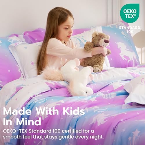 Joiedomi Kids Comforter Set Bedding Set for Boys Girls Super Soft Microfiber Bed in a Bag with Comforter Sheets Pillowcase Sham, Purple Unicorn, Full