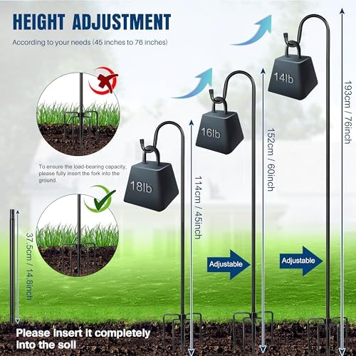 Ottsuls Shepherd Hooks with 5 Prongs Base for Outdoor - 76 Inch Adjustable Bird Feeder Pole for Outside Hanging, Garden, Hummingbird Feeder, Plant Baskets, Solar Light Lanterns, Wedding Decor (1 Pack)