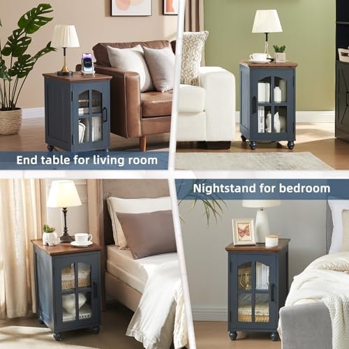 RWYHG Narrow Side Table, Farmhouse Nightstand with Charging Station