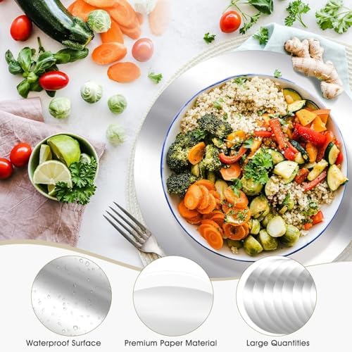 KesaPlan 50PCS 13in Round Silver Placemats, Disposable Paper Charger Plate