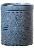 Kitchen Utensil Holder, 7 Inches Large Ceramic Utensil Holder for Countertop, Lace Emboss Cooking Utensil Crocks for Kitchen, Home Decor, Reactive Blue
