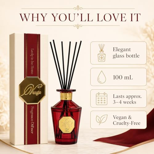 VANGIE Luxury Reed Diffuser for Home | Red Passion | Warm, Woody & Fruity Scent | Elegant Red Glass Bottle with Rattan Reeds | Long-Lasting Home Fragrance | 100 mL