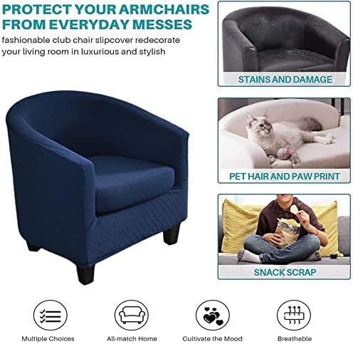 NILUOH Barrel Chair Cover 2 Piece, Stretch Jacquard Club Chair Slipcover, Elastic Armchair Cover for Curved & Round Chairs,Soft Washable Furniture Protector, Navy