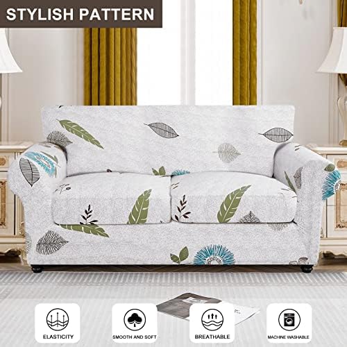 SearchI Stretch Sofa Cover Printed Couch Cover, Floral Pattern 3 Pieces Loveseat Slipcover with 2 Separate Cushion Cover, Washable Furniture Protector for Living Room(Loveseat, Autumn Leaves)
