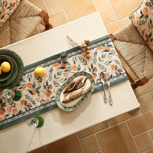 patdrea Designer French Vintage Short Orange Table Runner,12"X71"