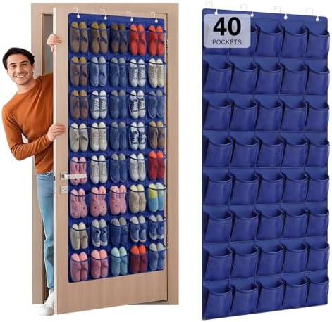 40-Pocket Over the Door Shoe Organizer - Large Mesh Pocket Hanging Shoe Organizer,Behind the Door Shoes Storage Holder Hanger