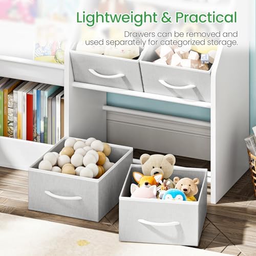 CHOEZON Kids Bookshelf with 3-Tier Oxford Fabric Slings and 4 Fabric Drawers, Toy Storage Organizer, Children's Bookcase, Toddler Bookshelf, for Kids' Room, Nursery, Bedroom, Playroom, White MCW19WB