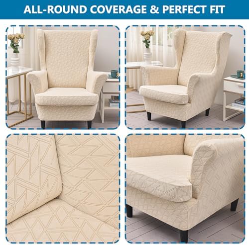 HZDHCLH Wingback Chair Slipcovers 2 Piece,Stretch Spandex Wingback Chair Covers for Living Room Armchair,Washalbe Sofa Slipovers