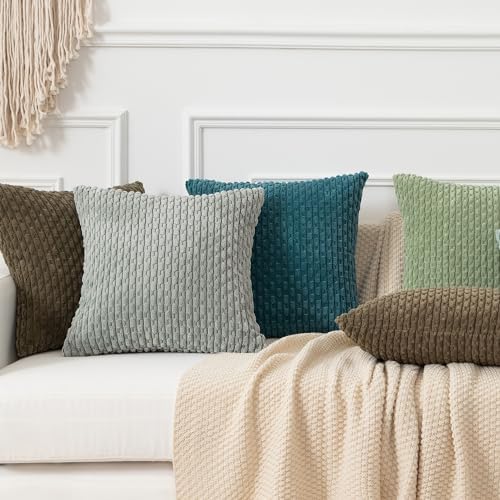 Kevin Textile Soft Corduroy 26x26 Inch Pillow Covers 2 Pack, Teal Blue