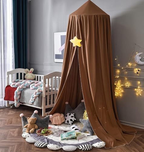 Bed Canopy, Round Dome Mosquito Net Indoor Outdoor Castle Hanging House Decoration Reading Nook Playing Home Decoration(Coffee)