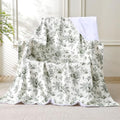 Muslin Blankets for Adults Reversible Throw Fleece & Gauze, Soft Cozy Lightweight Breathable Green Floral Blanket for Bed Couch, Double Layer Muslin Throw Cover 90"x108"