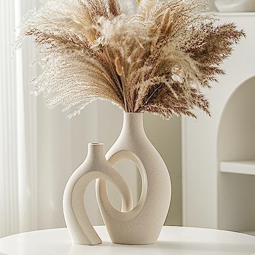 Lvases Snuggle Hollow Ceramic Vase of 2, Boho Nordic Modern Home Decor Vase