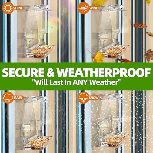 WENMIXER Window Bird Feeder with Non-Marking Self-Adhesive Hooks