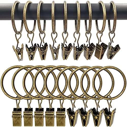 100 Pack Metal Curtain Rings with Clips, 1.26 in ID, Bronze
