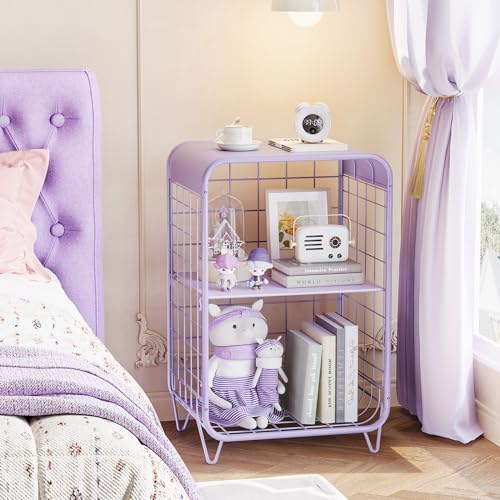 APEXCHASER Cute Kids Nightstand,3 Tier Metal Side Table,Purple