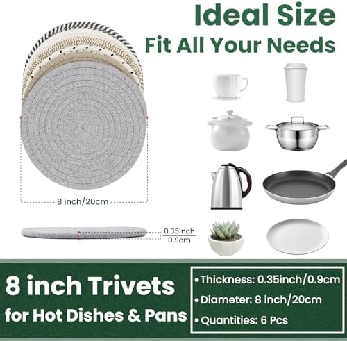 8 Inch Trivets for Hot Dishes, Hot Pots and Pans, 6 Pcs