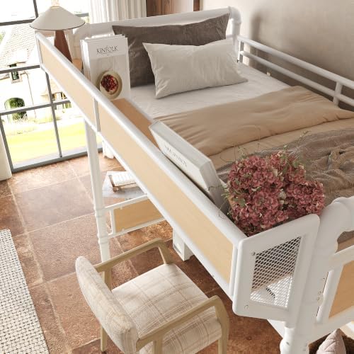 Bellemave Twin XL Metal Loft Bed with Stairs and Desk for Kids,Adult,White