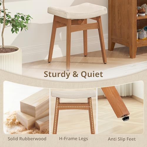 LUE BONA Vanity Saddle Stool with Wood Legs, Modern Vanity Chair for Makeup