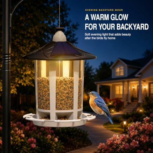 Birdream Solar Bird Feeders for Outdoors, Hanging Wild Bird Feeder with Solar LED Light, Assembly Required, 1-Min Easy Setup, Wild Seed Feeders for Cardinals Chickadees and Finches