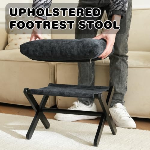 Baveke Foldable Ottoman Foot Rest for Chair, Small Foot Stools Ottoman for Home Decor, Space-Saving Foot Rest for Couch Living Room, Bedroom, Entryway（Black）