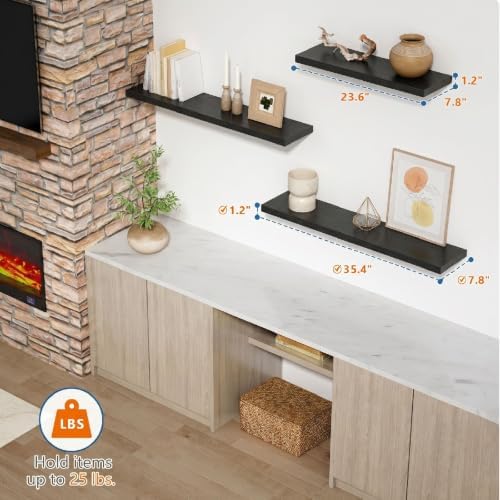 Black Floating Shelves 36 Inch Long, 8" Deep Wall Shelves for Bedroom Books