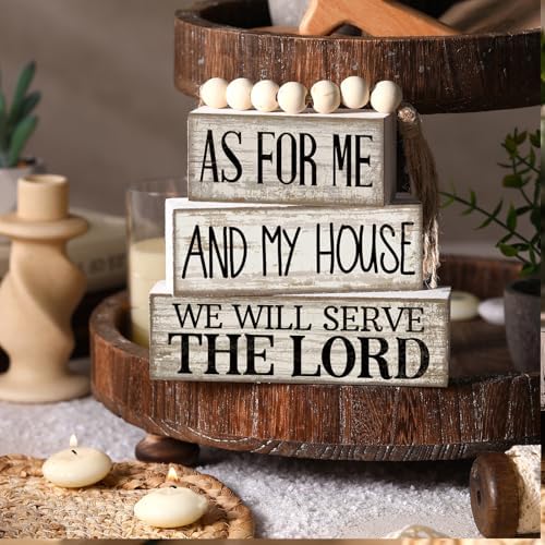 Yuntau 4 Pcs Farmhouse Christian Table Decor Stacked Wooden Block Sign