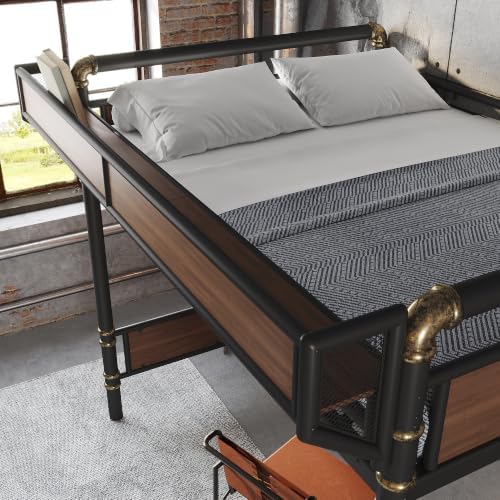 Bellemave Queen Metal Loft Bed with Stairs and Desk for Kids,Adults,Black