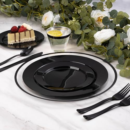 Goodluck 100 Pack 12 Inch Clear Charger Plates with Black Rim