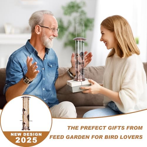 FEED GARDEN Bird Feeder for Outdoors Hanging, 13" Clear Tube, Copper