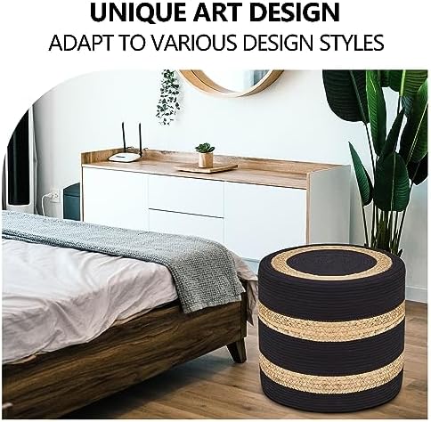 18'' Ottoman Pouf Natural Braided Poof Rustic Handweave Lounge Pouffe