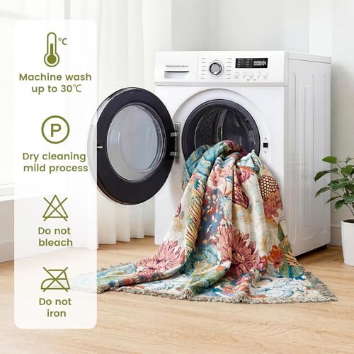 MSGKV Boho Throw Blanket 60"x80" 100% Cotton Blanket for Couch Bed Decor