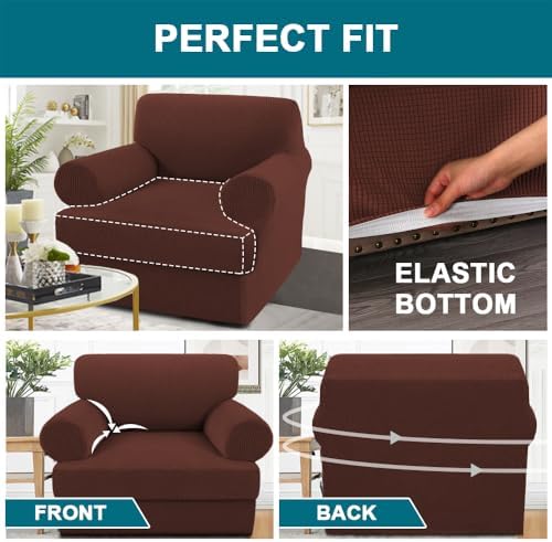 Turquoize T Cushion Chair Slipcover Armchair Slipcover for Living Room Stretch Sofa Couch Cover Soft Armchair Cover Washable Furniture Covers with Individual T Cushion Seat Covers (Chair, Burnt Brick)