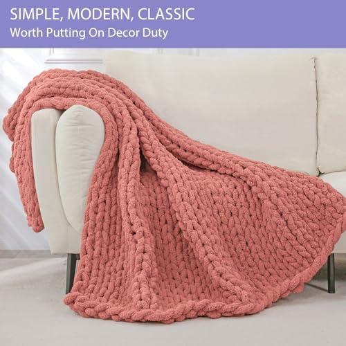 Bigacogo Chunky Knit Throw Blanket for Couch, 51x63 inches, Antique Red