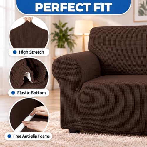 KEKUOU Stretch Oversized Couch Covers for Sofa Slipcover,Chocolate