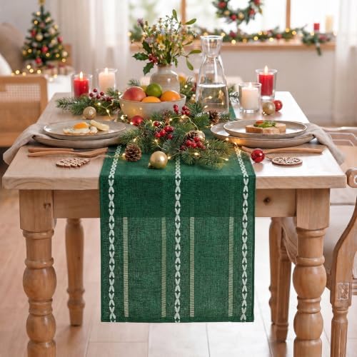 Artoid Mode Green Rustic Cotton Linen Table Runner 13x60 Inch
