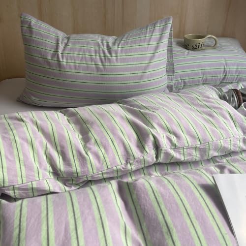AOJIM Striped Duvet Cover King 100% Washed Cotton 3 Pieces Vintage Bedding