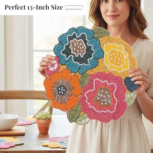 ALPHA Living HOME Beaded Placemats 13 Inch Multi Round Dining Table Mats