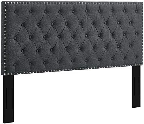 Modway Helena Tufted Button Fabric Upholstered Full/Queen Headboard with Nailhead Trim in Gray
