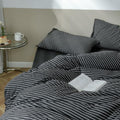 AOJIM Soft Jersey Knit Duvet Cover Queen 3Pcs Black-White Striped Bedding