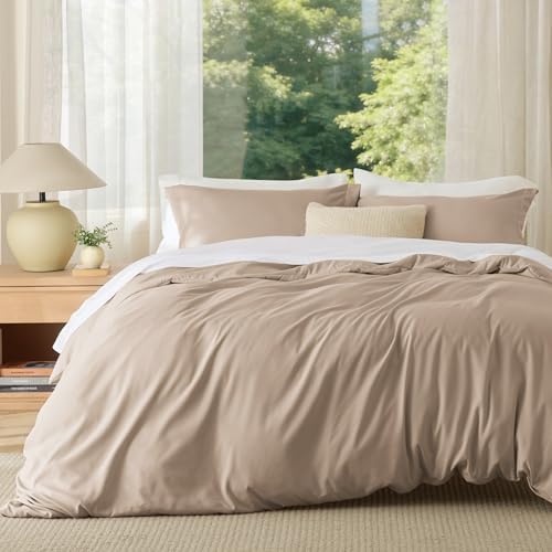 Bedsure Duvet Cover Full Size, 3Pcs Double Brushed Bedding Set, Light Brown