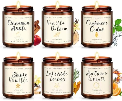 Candles for Home Scented, 6 x 7.1 oz Soy Wax & 150 Hours Long Lasting Fall Candles, Gifts for Women Birthday Thanksgiving Day Merry Christmas