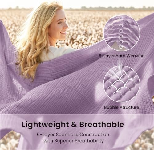 Love's cabin 100% Cotton Muslin Blanket Throw for Couch, Lavender