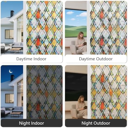 LEMON CLOUD Window Privacy Film, Rainbow Stained Glass Cling,11.8″ x 157.4″