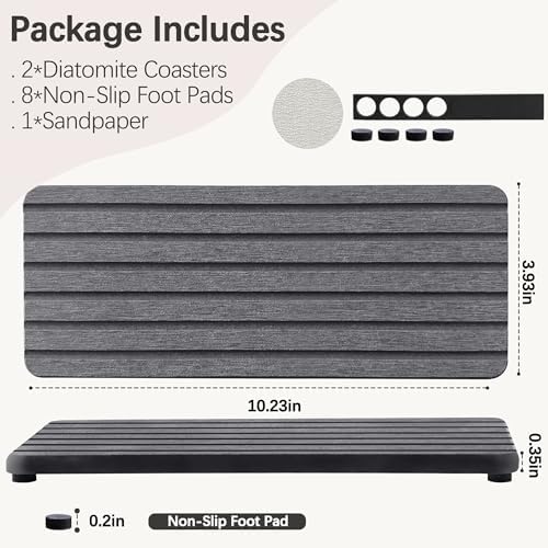 NiuYichee 2 PCS Water Absorbent diatomite Coasters, 10.2" x 4" Water Absorbing Stone Tray for Sink, Stone Drying mat for Kitchen Counter, Stone soap Tray Used for Hand Soaps & toiletries & Plants