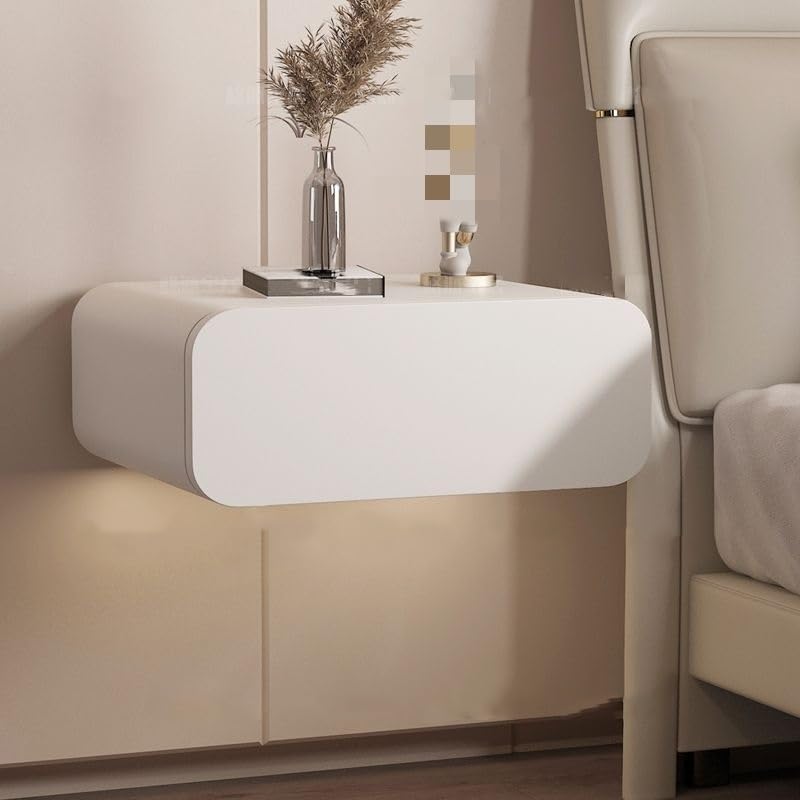 Floating Nightstand with Drawers, Wall Mounted Nightstand, Floating Bedside Table, Solid Wood Wall Nightstand, Floating Drawers for Bedroom Bathroom(White,17.7 * 15.8 * 7.9in)