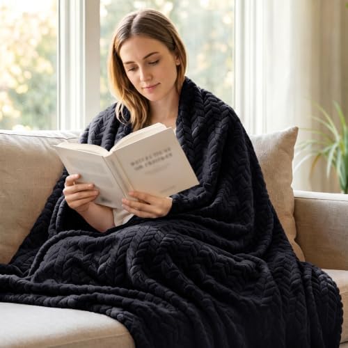 Exclusivo Mezcla Soft Fleece Bed Blanket Twin Size, 60”x80”, Black